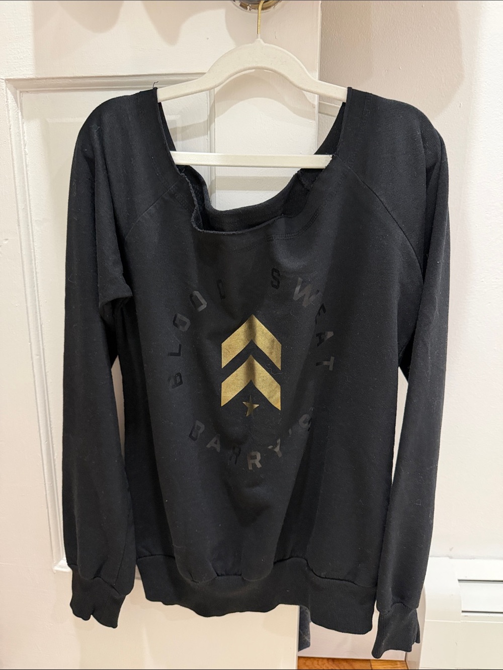 Black Graphic Women's Sweatshirt with Gold Chevron Detail